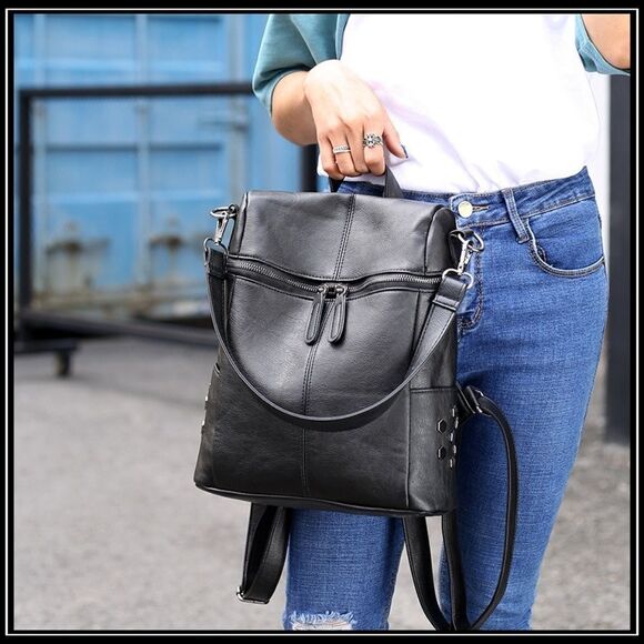 NEW HEMPSHIRE Vegan Leather Convertible Commuter Backpack - Picture 1 of 8
